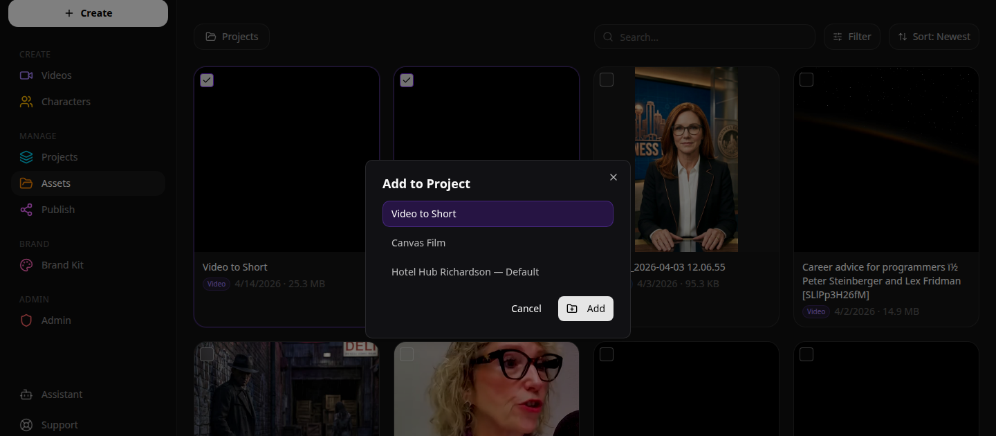 Add to Project dialog