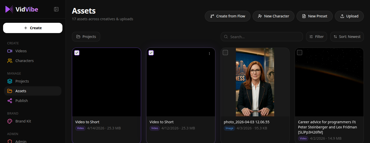 Bulk action bar on the Assets page