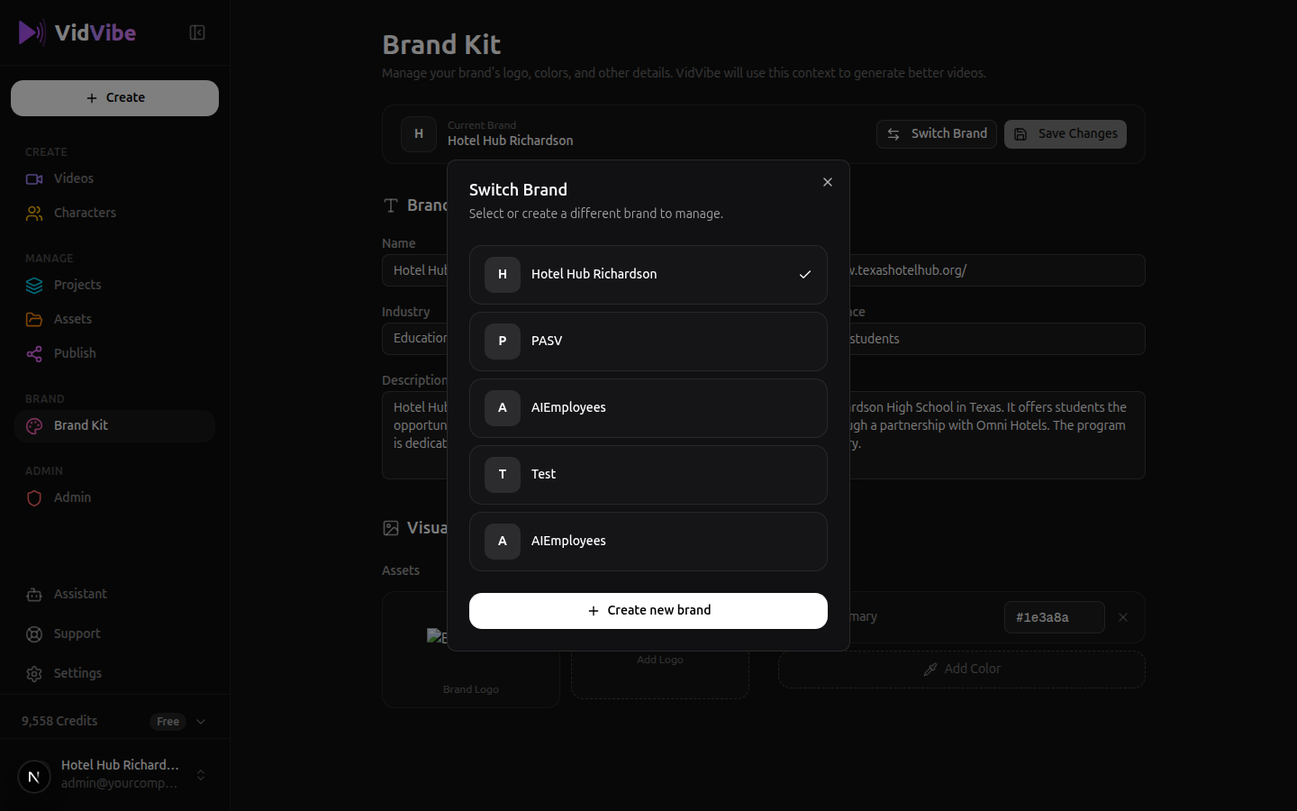 Switch Brand modal
