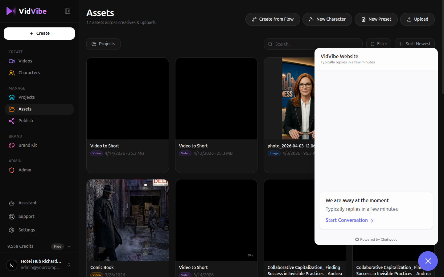 Open chat widget with Start Conversation button
