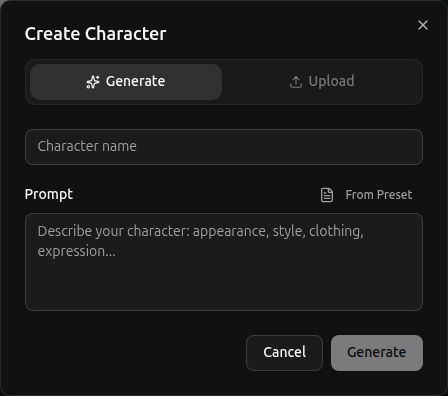 Create Character — Generate tab