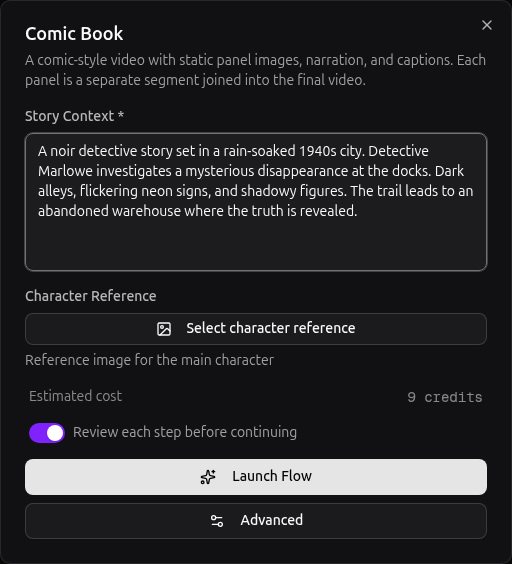 Launch flow modal