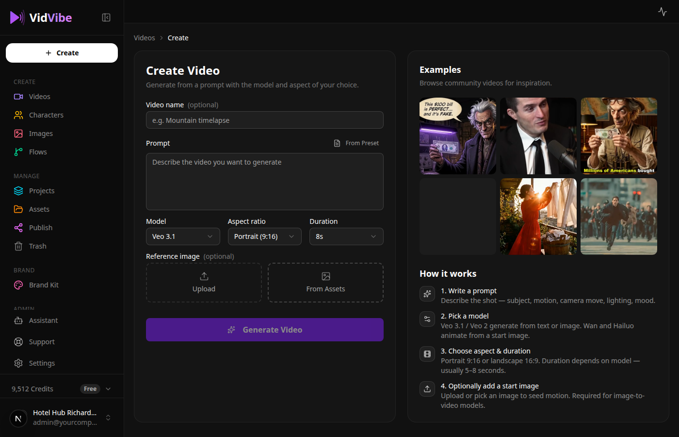 Create Video page